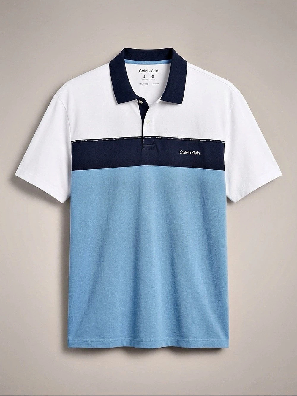 Calvin Klein Colorblocked Logo Polo Shirt Blue & White XXL